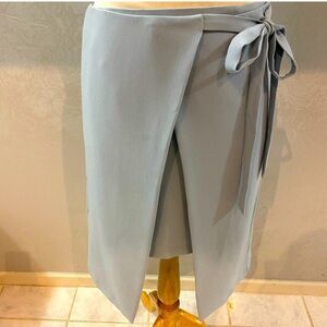 Gray Green Wrap Midi Skirt with Slit